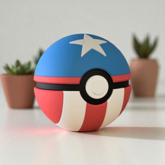 Captain America Design 3D Printed Pokeball - Unique Display Collectible