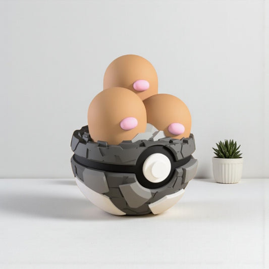 Pokemon Character Design 3D Printed Pokeball - Dugtrio - Unique Display Collectible