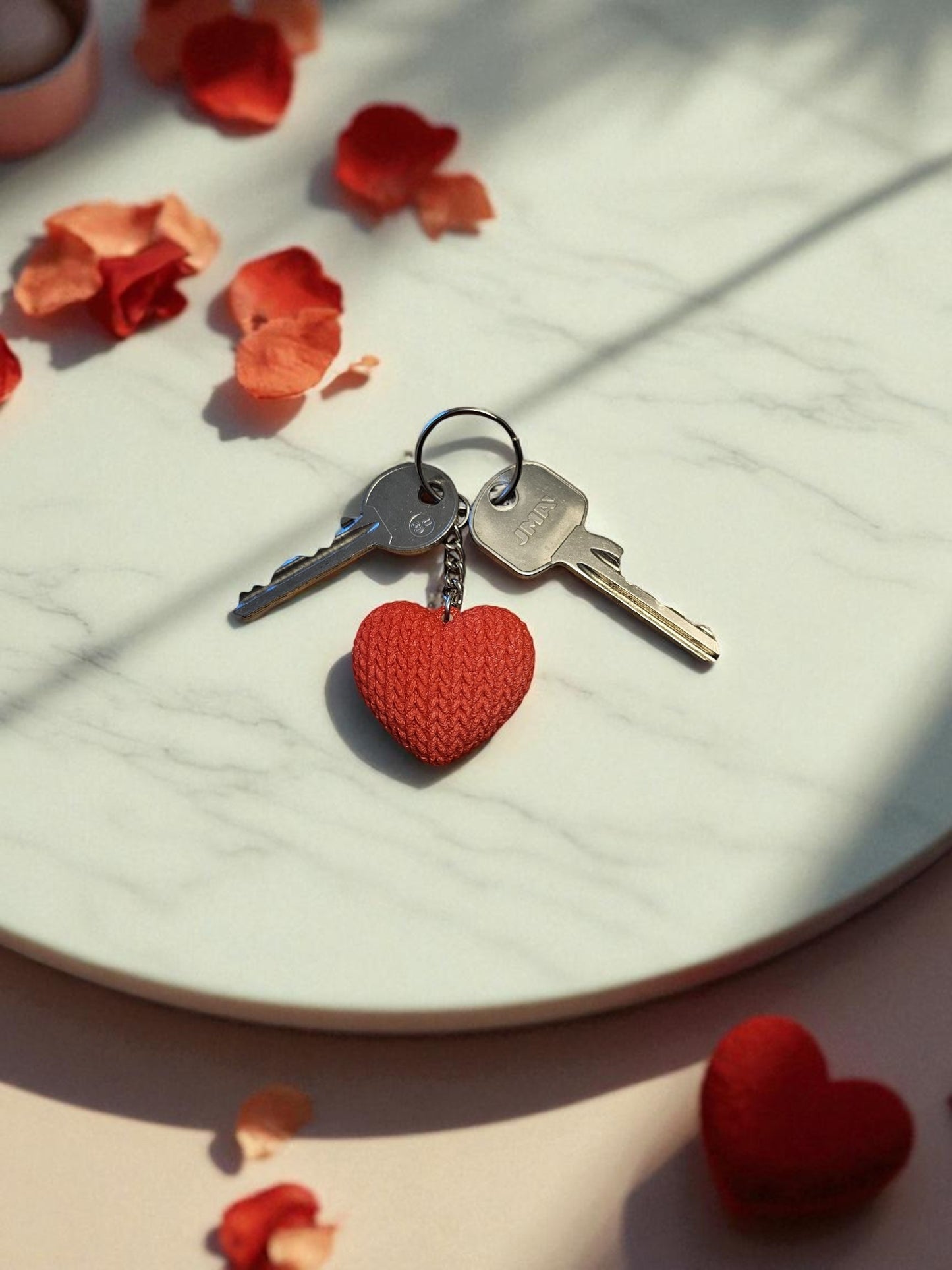 Knitted Design 3D Printed Heart Keychain