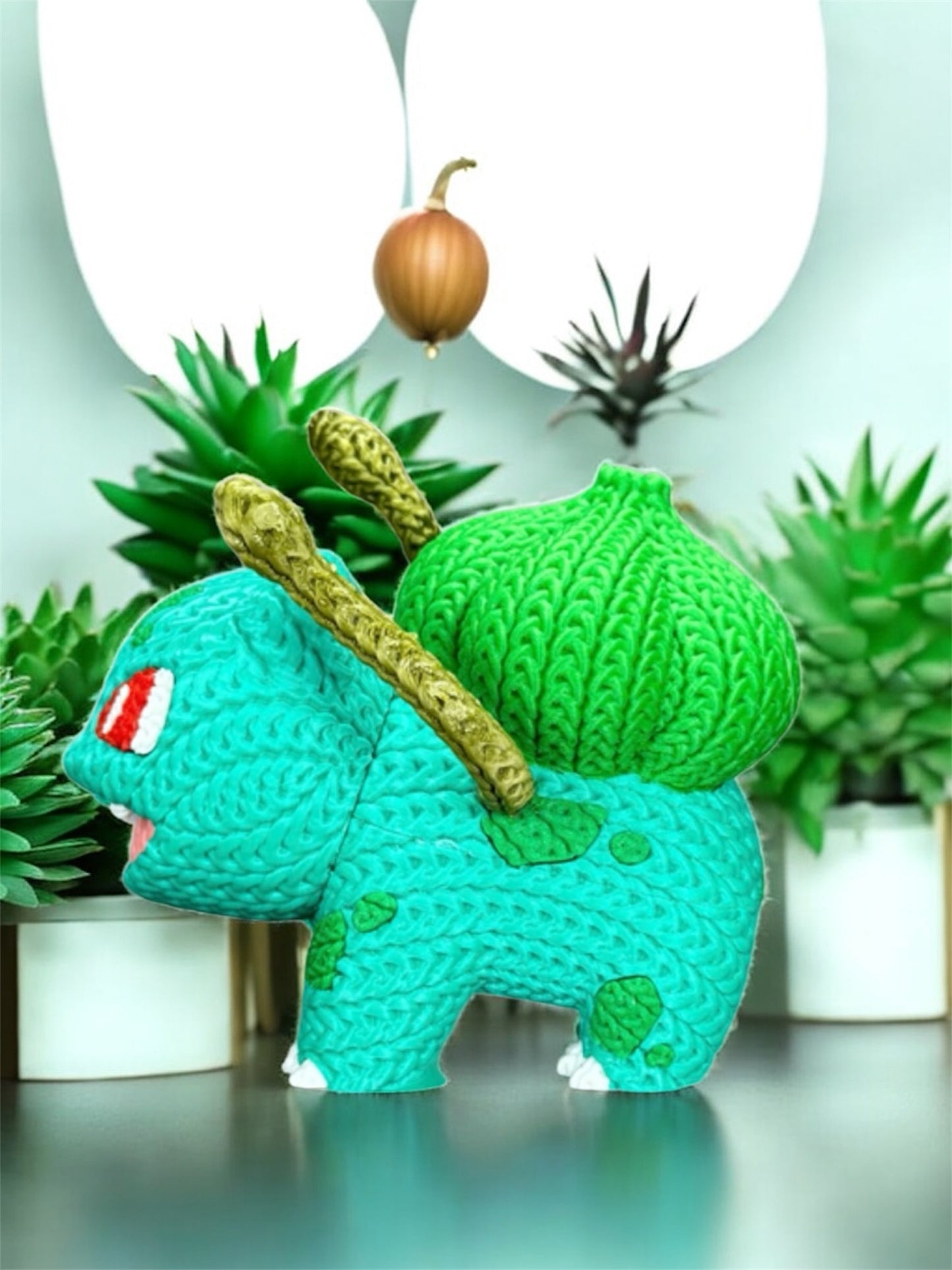 Knitted Design- 3D Printed Bulbasaur Figure- Unique Display Collectible