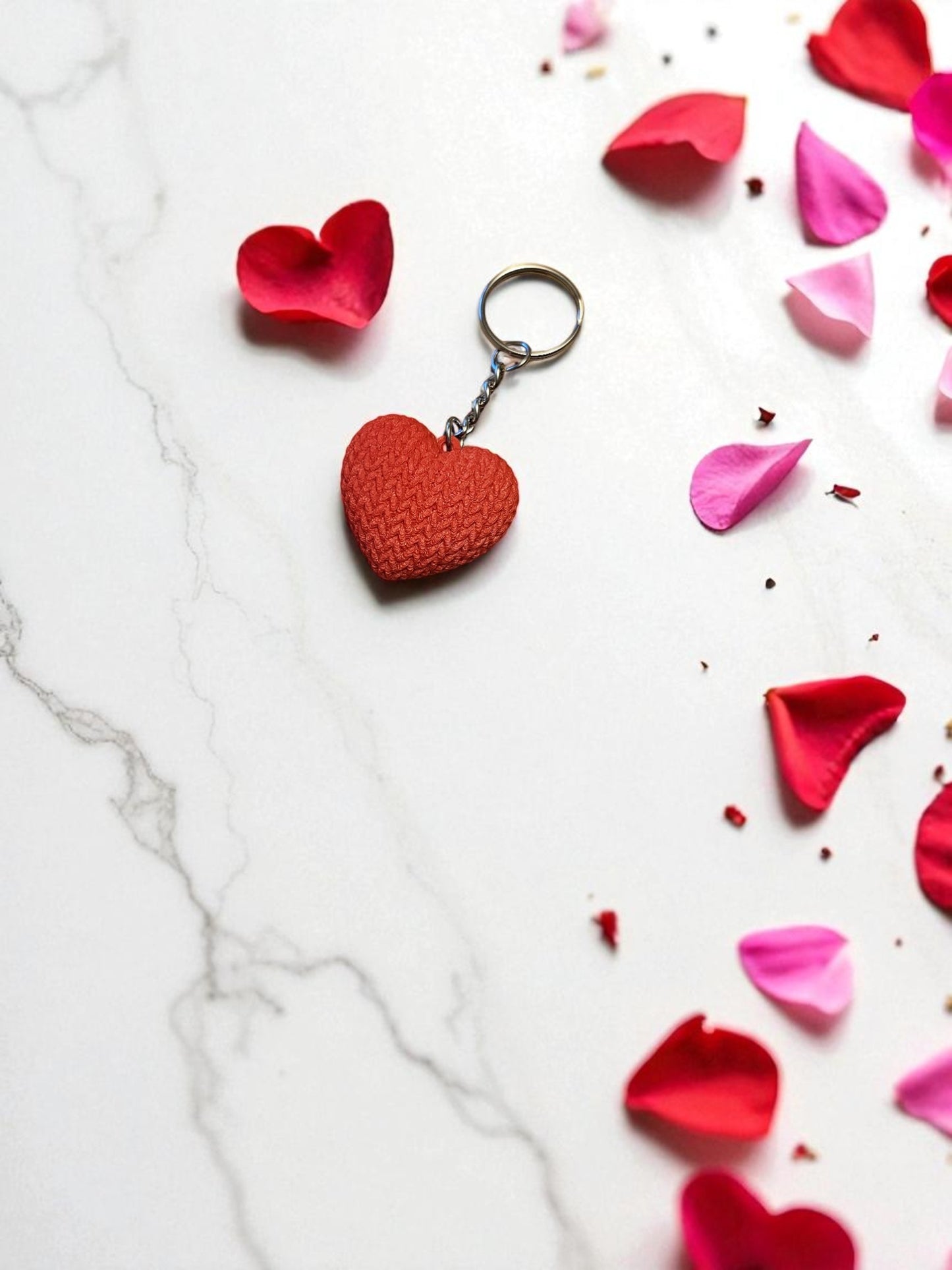 Knitted Design 3D Printed Heart Keychain
