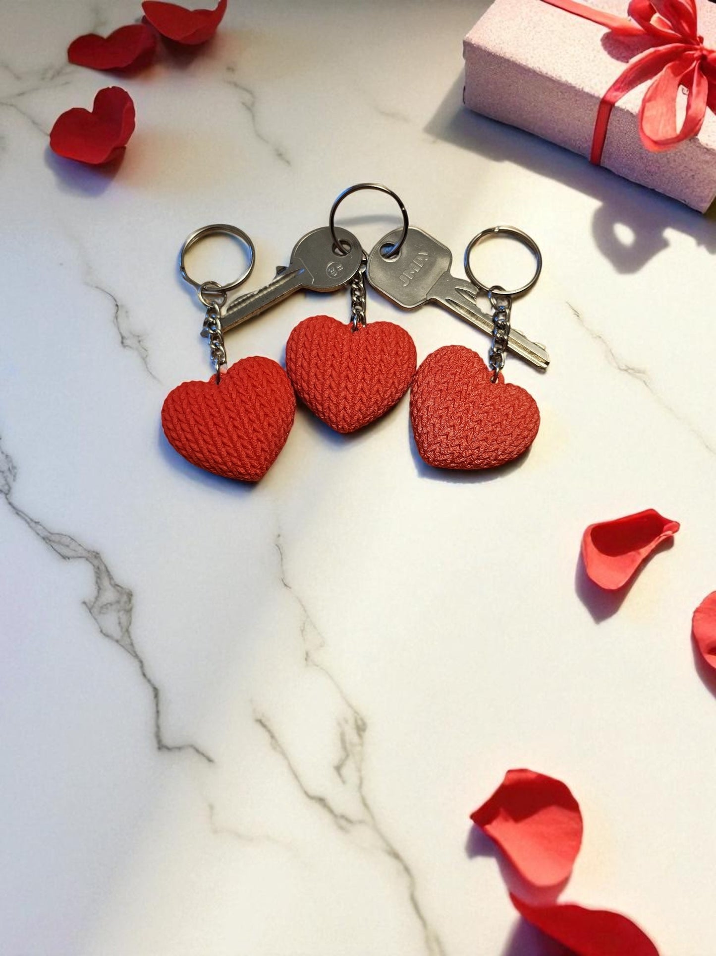 Knitted Design 3D Printed Heart Keychain