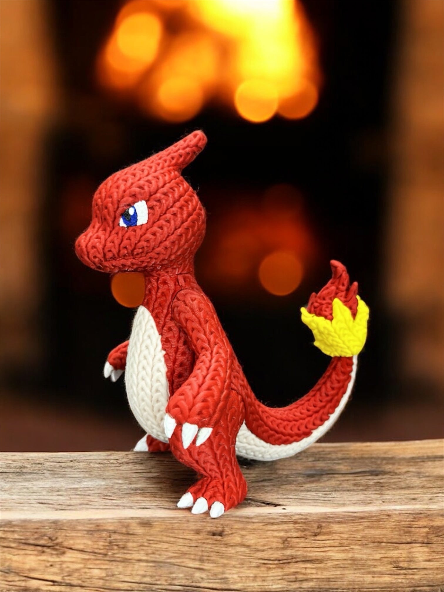 Charmander, Charmeleon & Charizard Figures- 3D Printed Knitted Design - Unique Display Fan Art Collectible