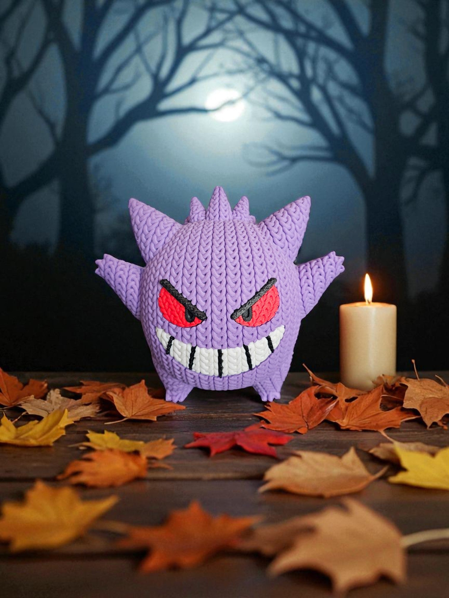 Knitted Design - 3D Printed Gengar - Unique Display Collectible