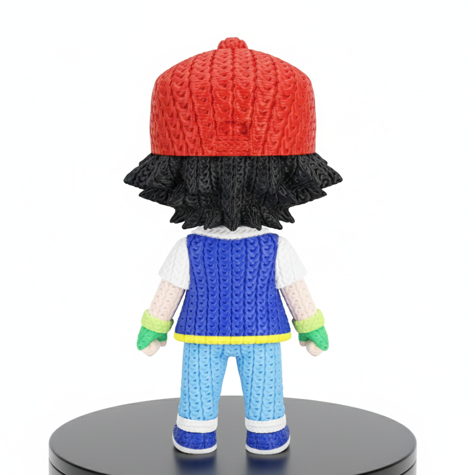 Ash Ketchum Knitted Design- 3D Printed Figure- Unique Display Collectible