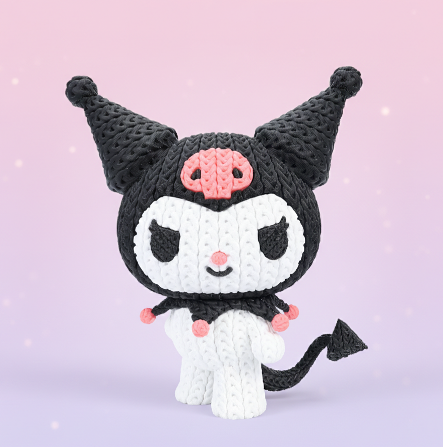Knitted Design- 3D Printed Kuromi Figure- Unique Display Collectible