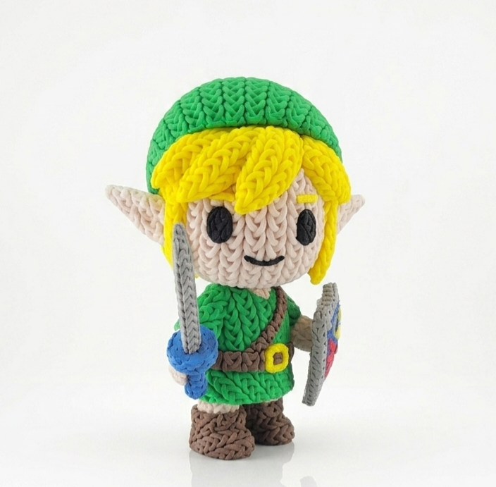 Knitted Design - 3D Printed Link Character Figure - Unique Display Collectible