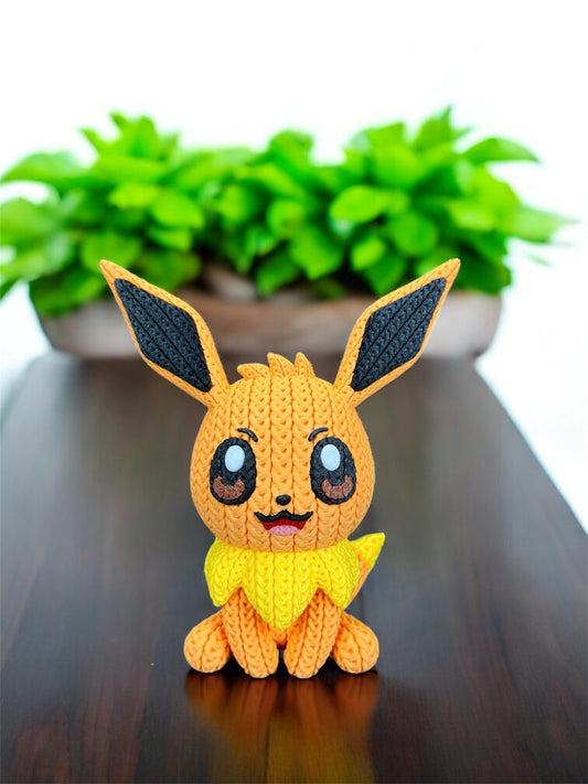 Knitted Design- 3D Printed Eevee Figure- Unique Display Collectible