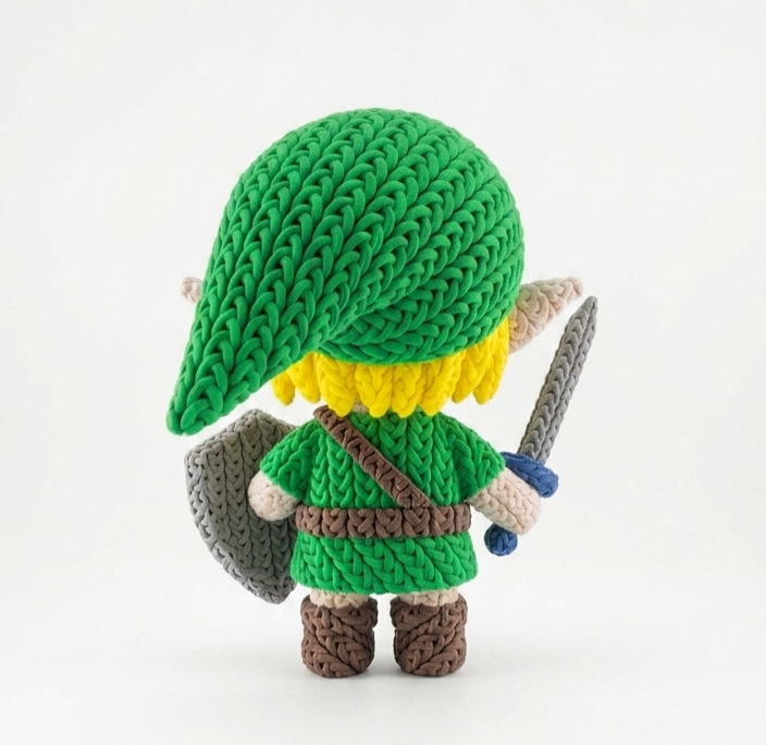 Knitted Design - 3D Printed Link Character Figure - Unique Display Collectible