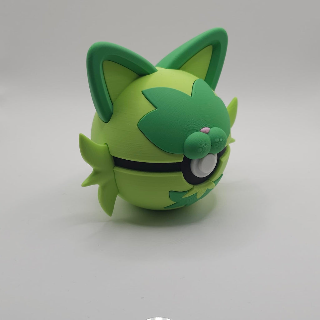 Pokemon Character Design- 3D Printed Pokeball- Sprigatito- Unique Display Collectible