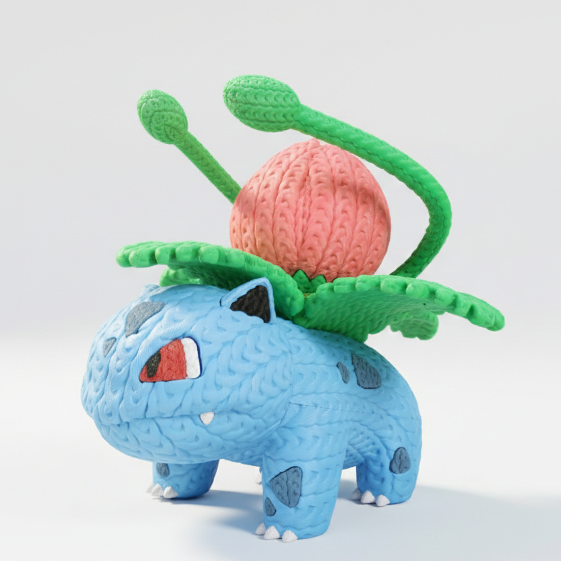Knitted Design- 3D Printed Venusaur Figure- Unique Display Collectible