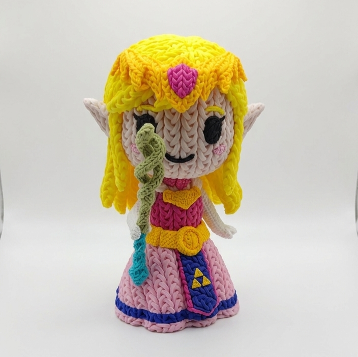 Knitted Design- 3D Printed Princess Zelda Figure- Unique Display Collectible