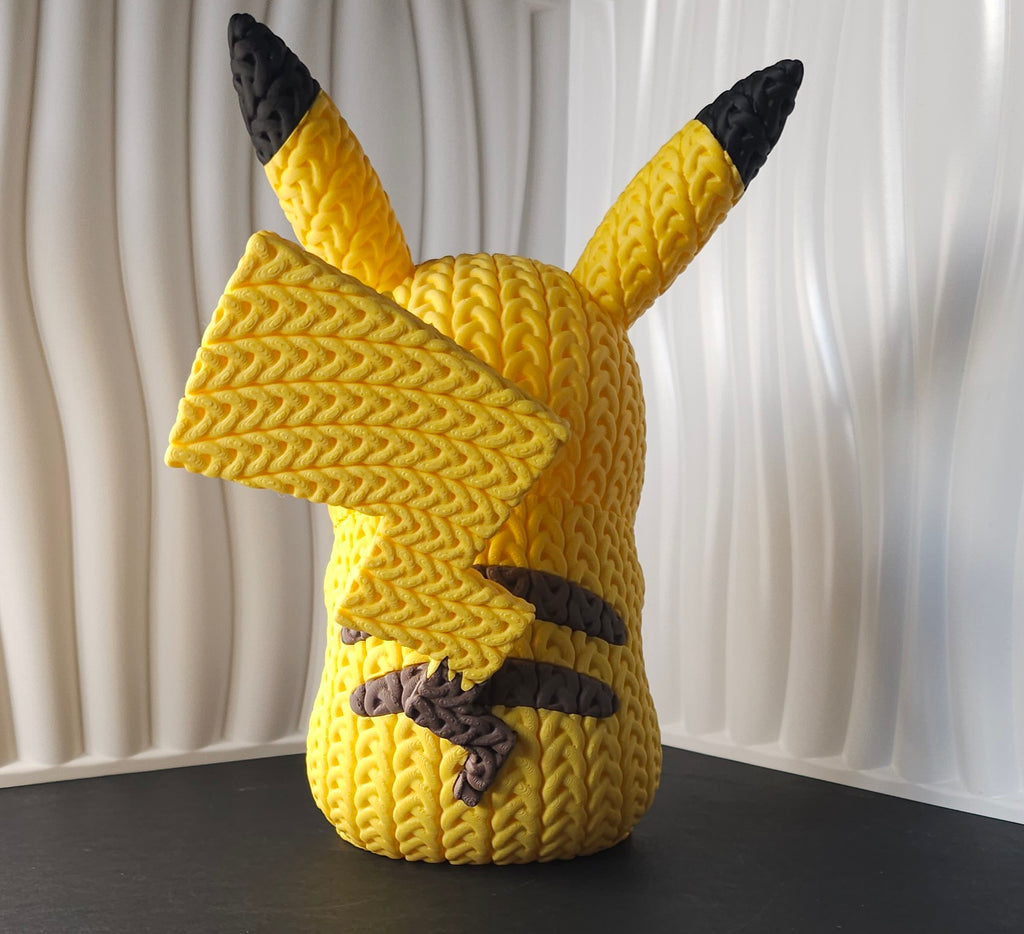 Pikachu 3D Printed Figure- Knitted Design - Unique Display Collectible