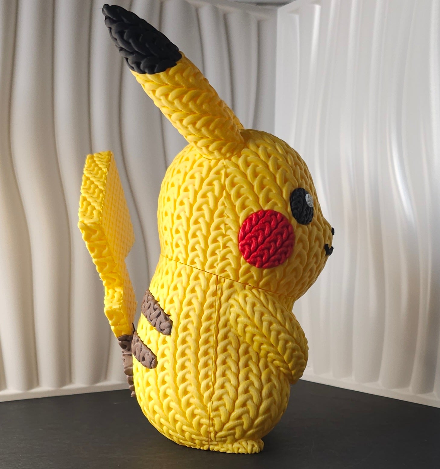 Pikachu 3D Printed Figure- Knitted Design - Unique Display Collectible