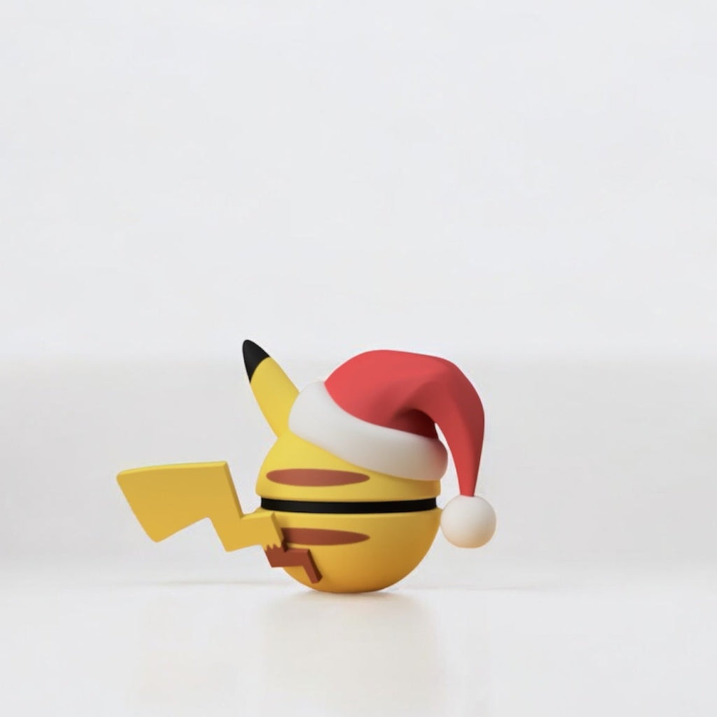 Pokemon Character Design- 3D Printed Pokeball- Christmas Pikachu- Unique Display Collectible