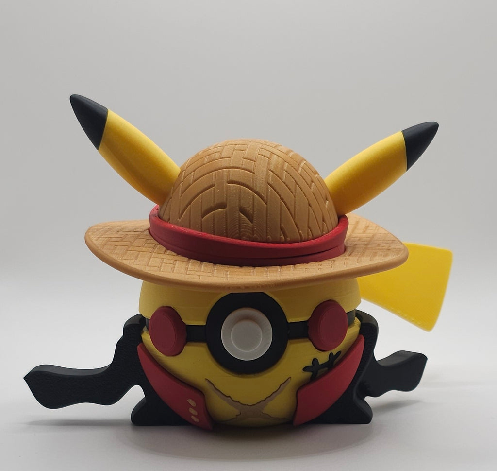 Pokemon Character Design- 3D Printed Pokeball- One piece Luffy inspired Pikachu- Unique Display Collectible