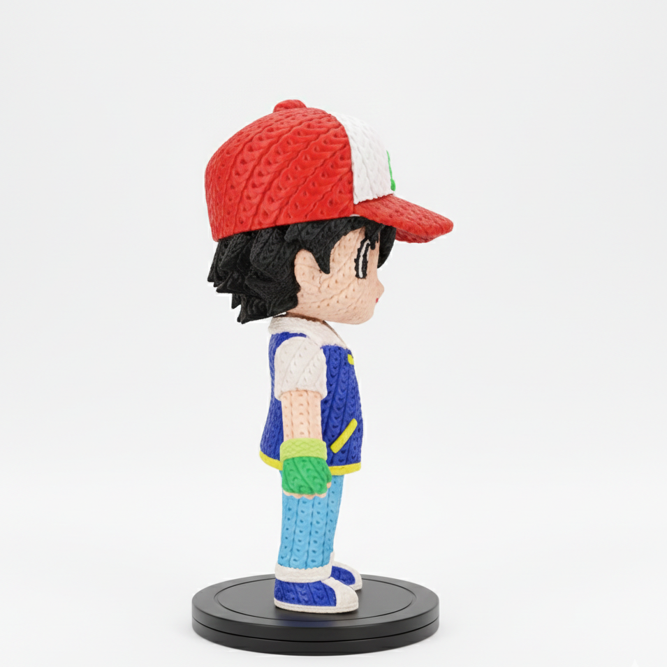 Ash Ketchum Knitted Design- 3D Printed Figure- Unique Display Collectible
