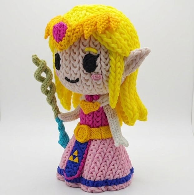 Knitted Design- 3D Printed Princess Zelda Figure- Unique Display Collectible