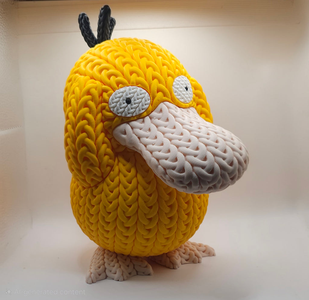 Psyduck Knitted Design- 3D Printed Display Figure- Unique Collectible