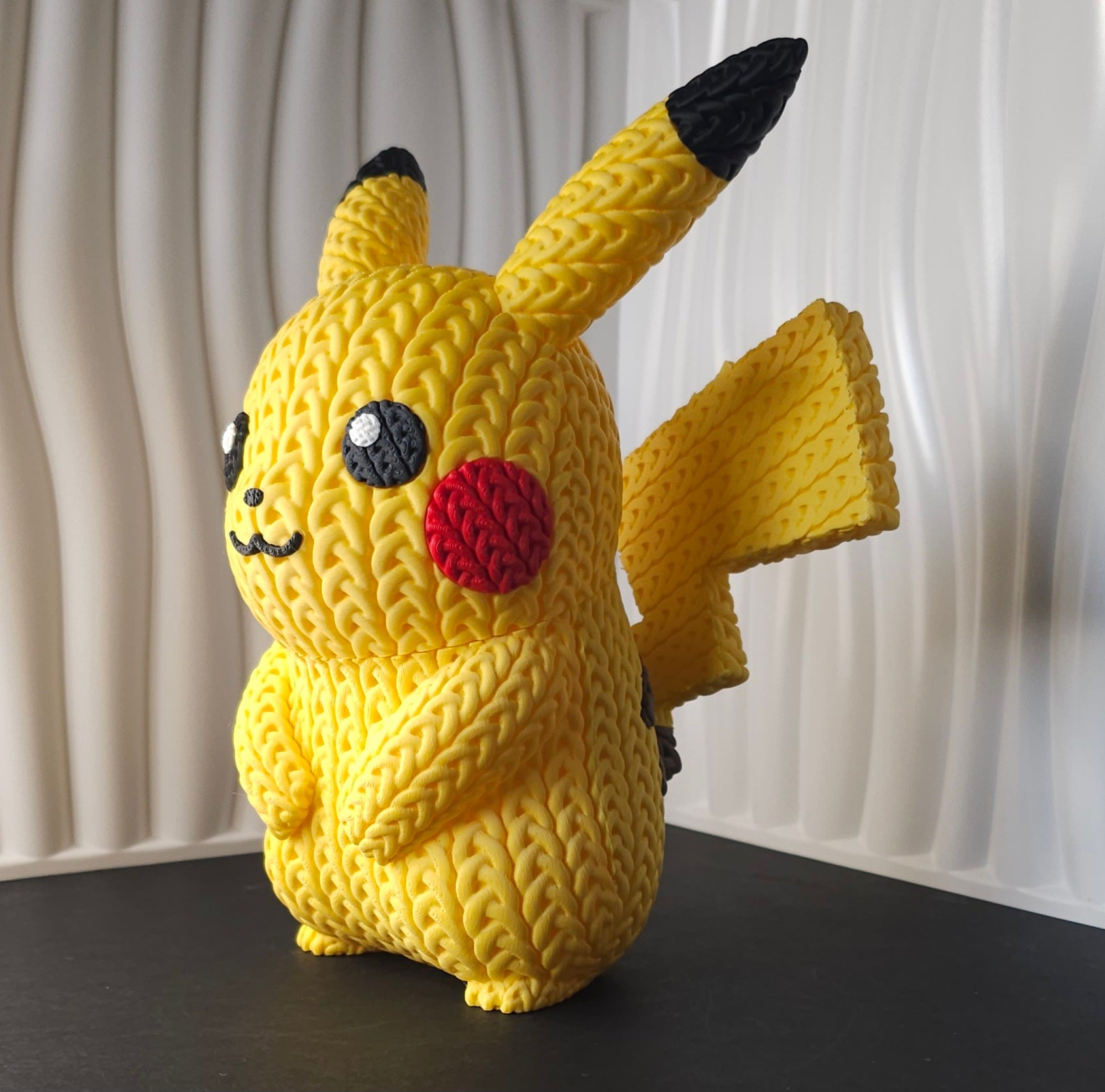 Pikachu 3D Printed Figure- Knitted Design - Unique Display Collectible