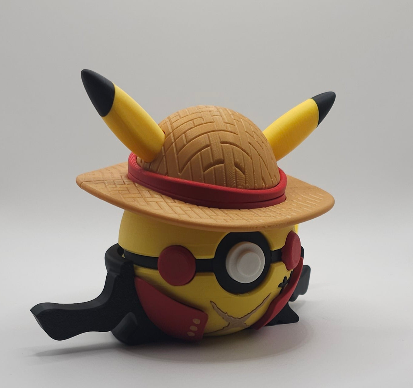 Pokemon Character Design- 3D Printed Pokeball- One piece Luffy inspired Pikachu- Unique Display Collectible