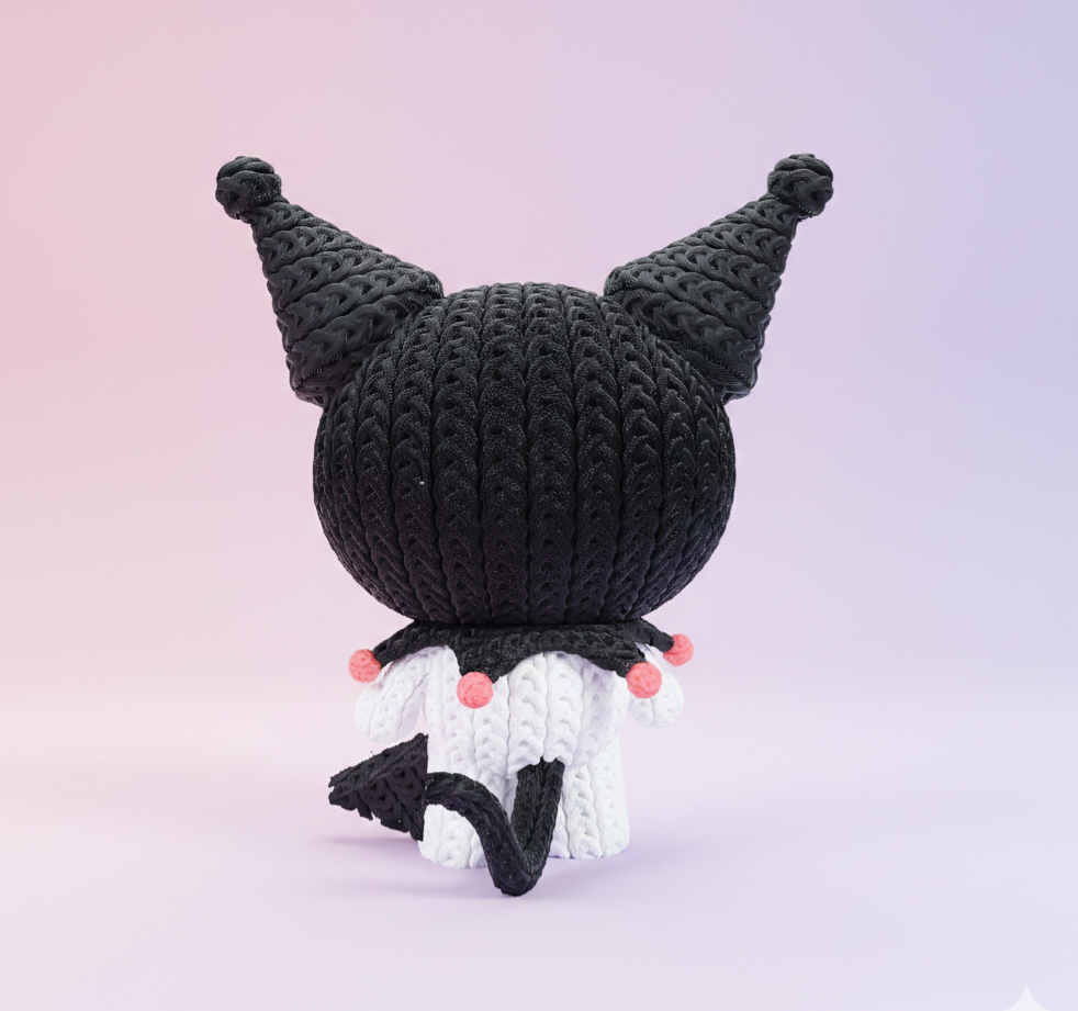 Knitted Design- 3D Printed Kuromi Figure- Unique Display Collectible