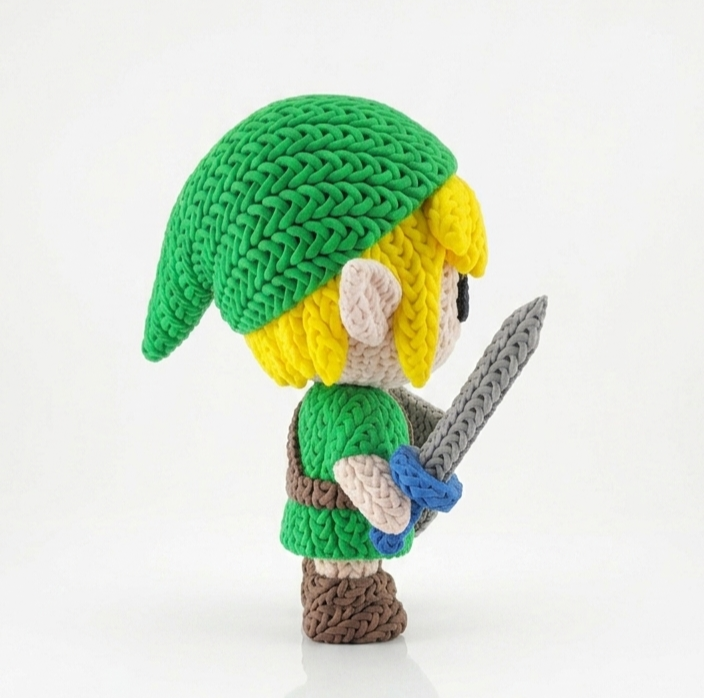 Knitted Design - 3D Printed Link Character Figure - Unique Display Collectible