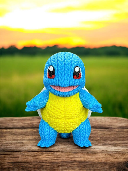 Knitted Design- 3D Printed Squirtle & Evolutions Figures- Unique Display Collectible