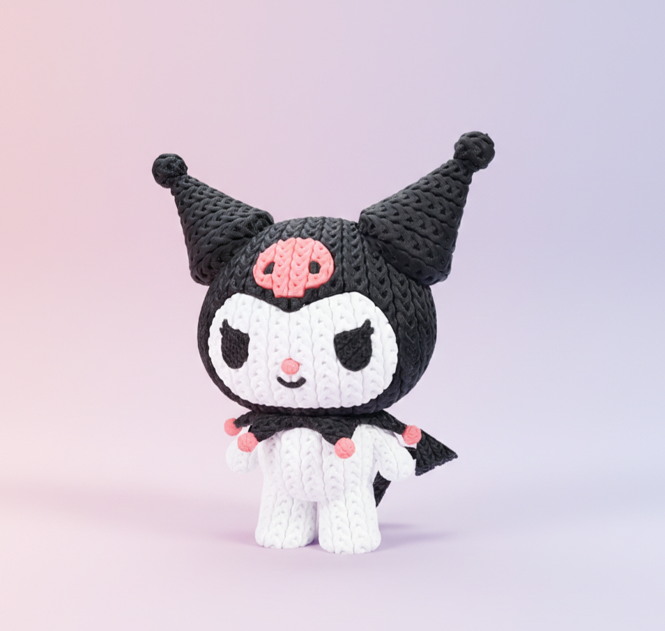 Knitted Design- 3D Printed Kuromi Figure- Unique Display Collectible
