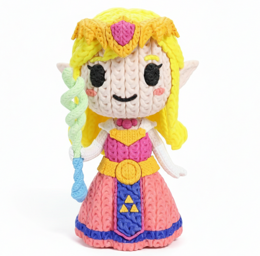 Knitted Design- 3D Printed Princess Zelda Figure- Unique Display Collectible