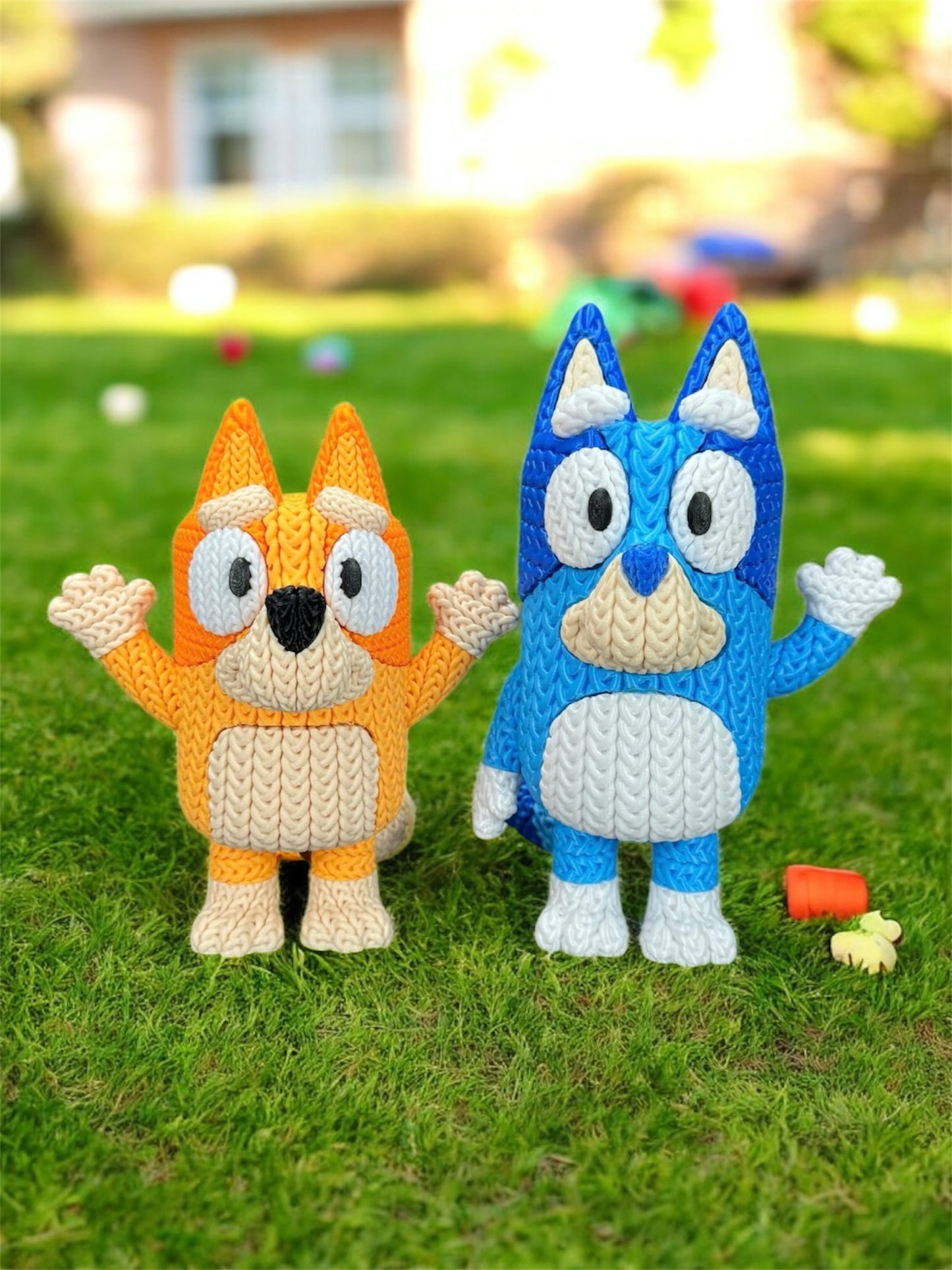 Knitted Design - 3D Printed Bluey and Bingo Figures - Unique Display Collectible