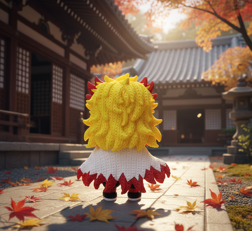 Knitted Design- 3D Printed Rengoku Character Figure- Unique Display Collectible
