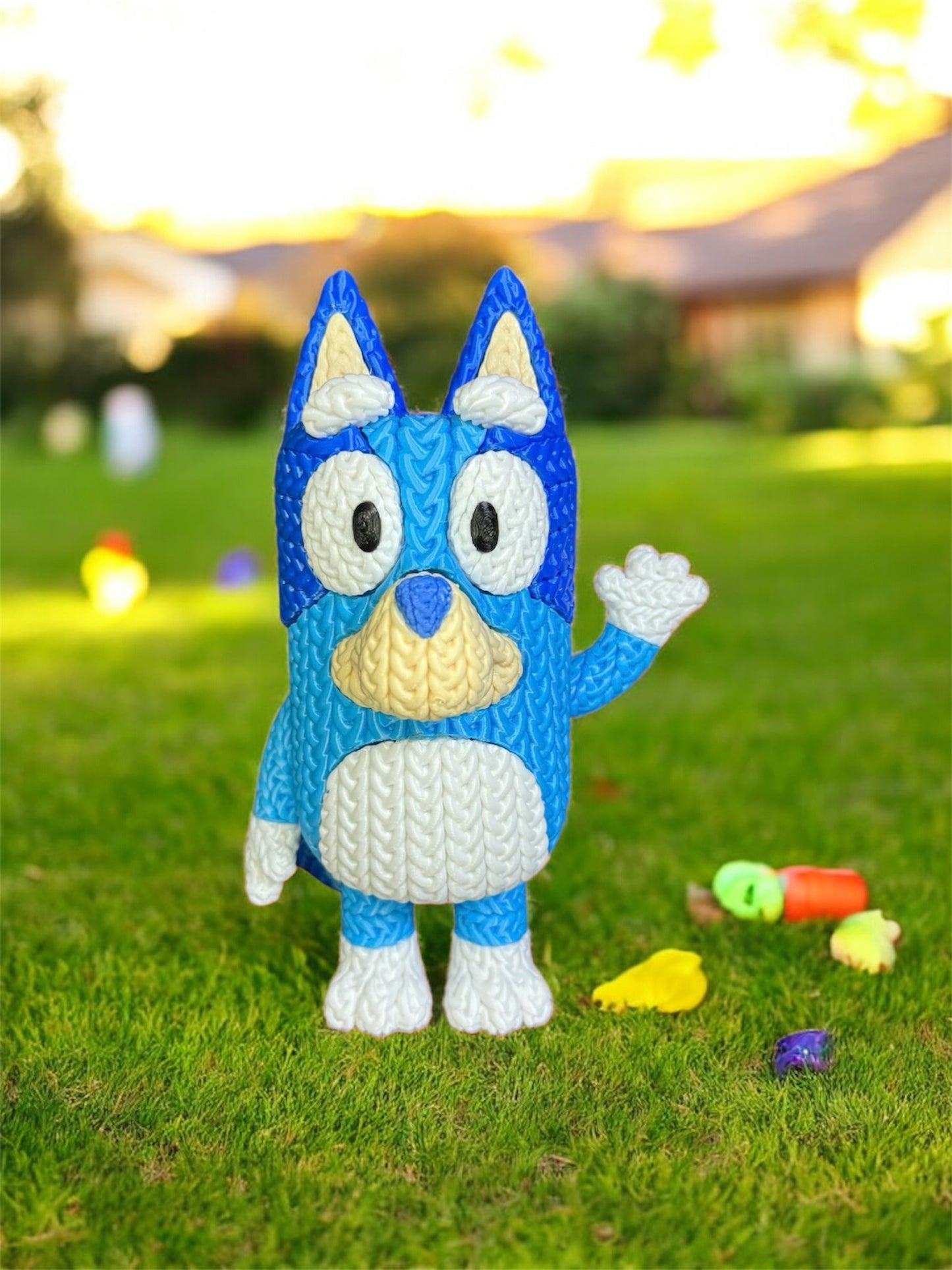 Knitted Design - 3D Printed Bluey and Bingo Figures - Unique Display Collectible