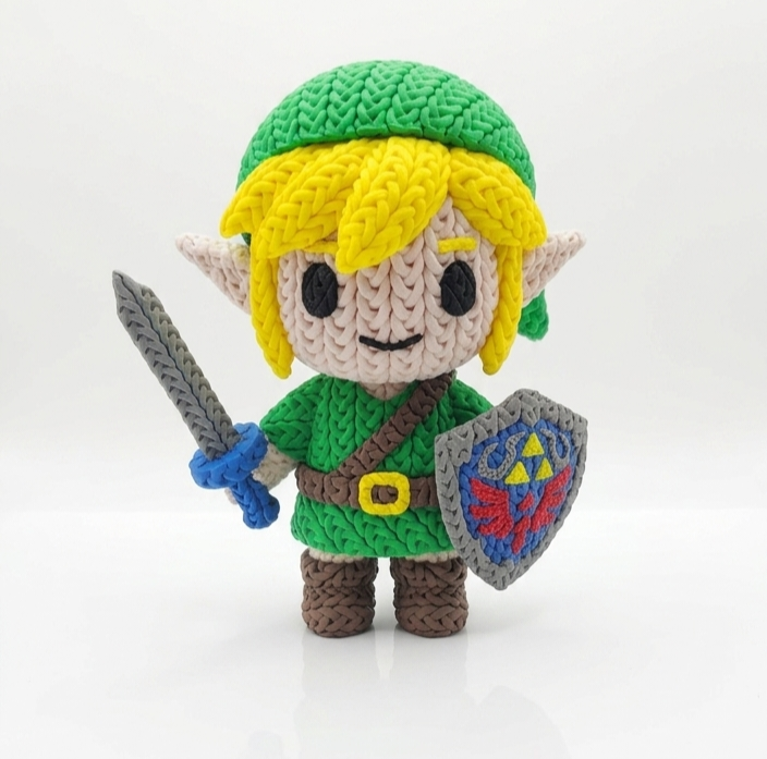 Knitted Design - 3D Printed Link Character Figure - Unique Display Collectible