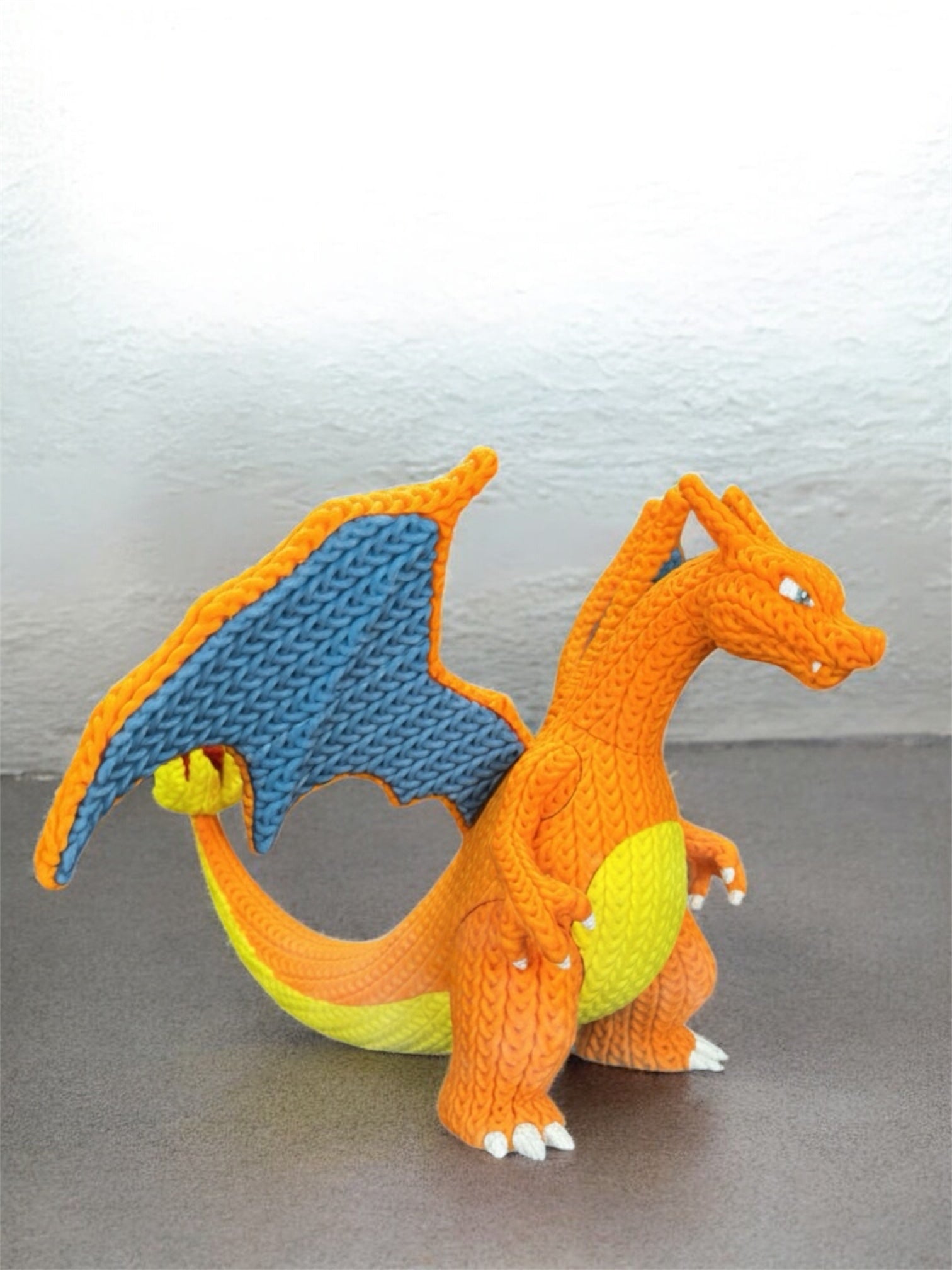 Charmander, Charmeleon & Charizard Figures- 3D Printed Knitted Design - Unique Display Fan Art Collectible