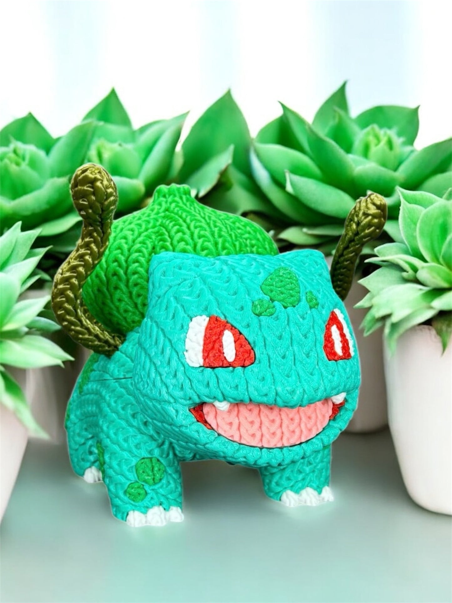 Knitted Design- 3D Printed Bulbasaur Figure- Unique Display Collectible