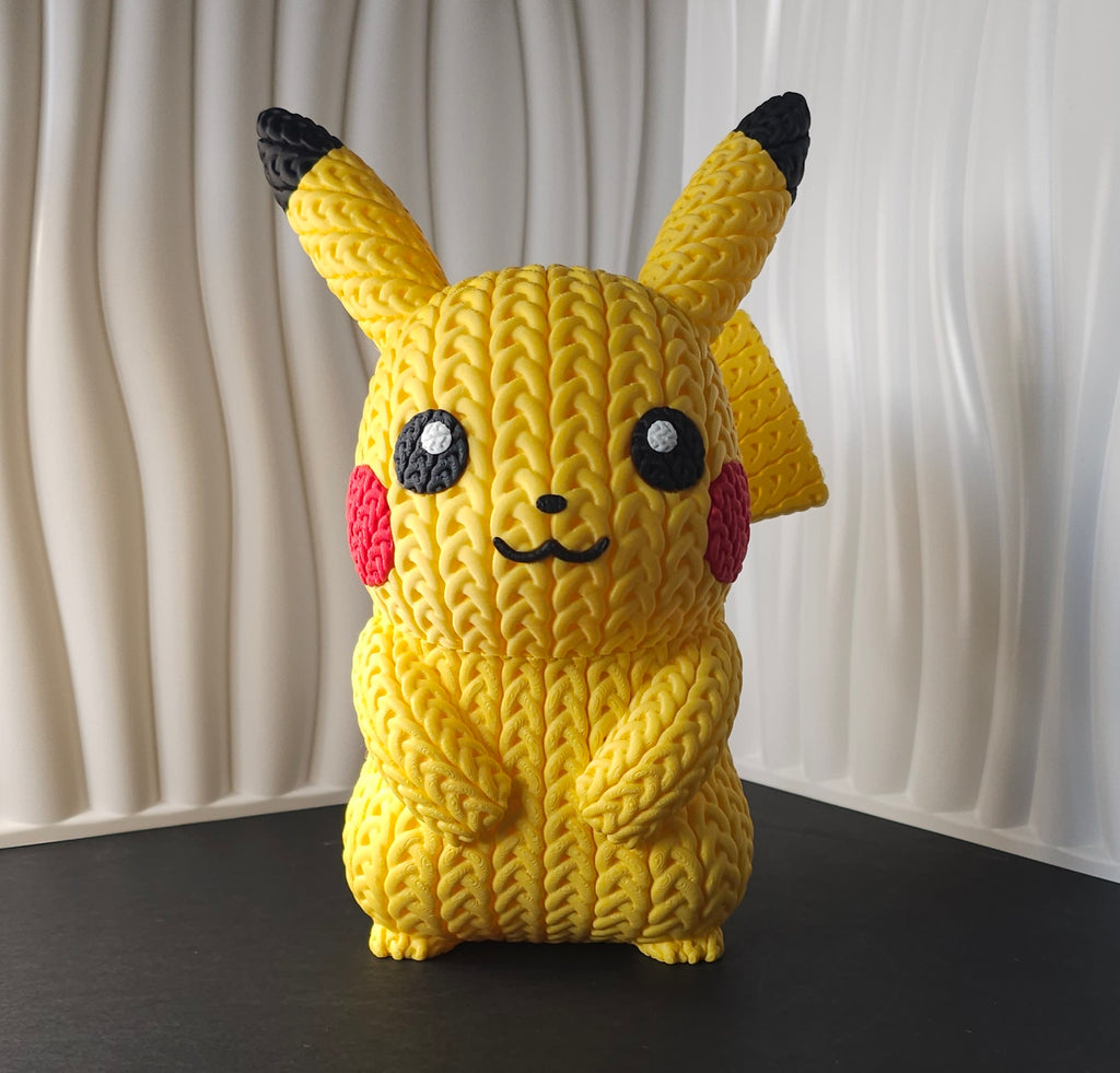 Pikachu 3D Printed Figure- Knitted Design - Unique Display Collectible