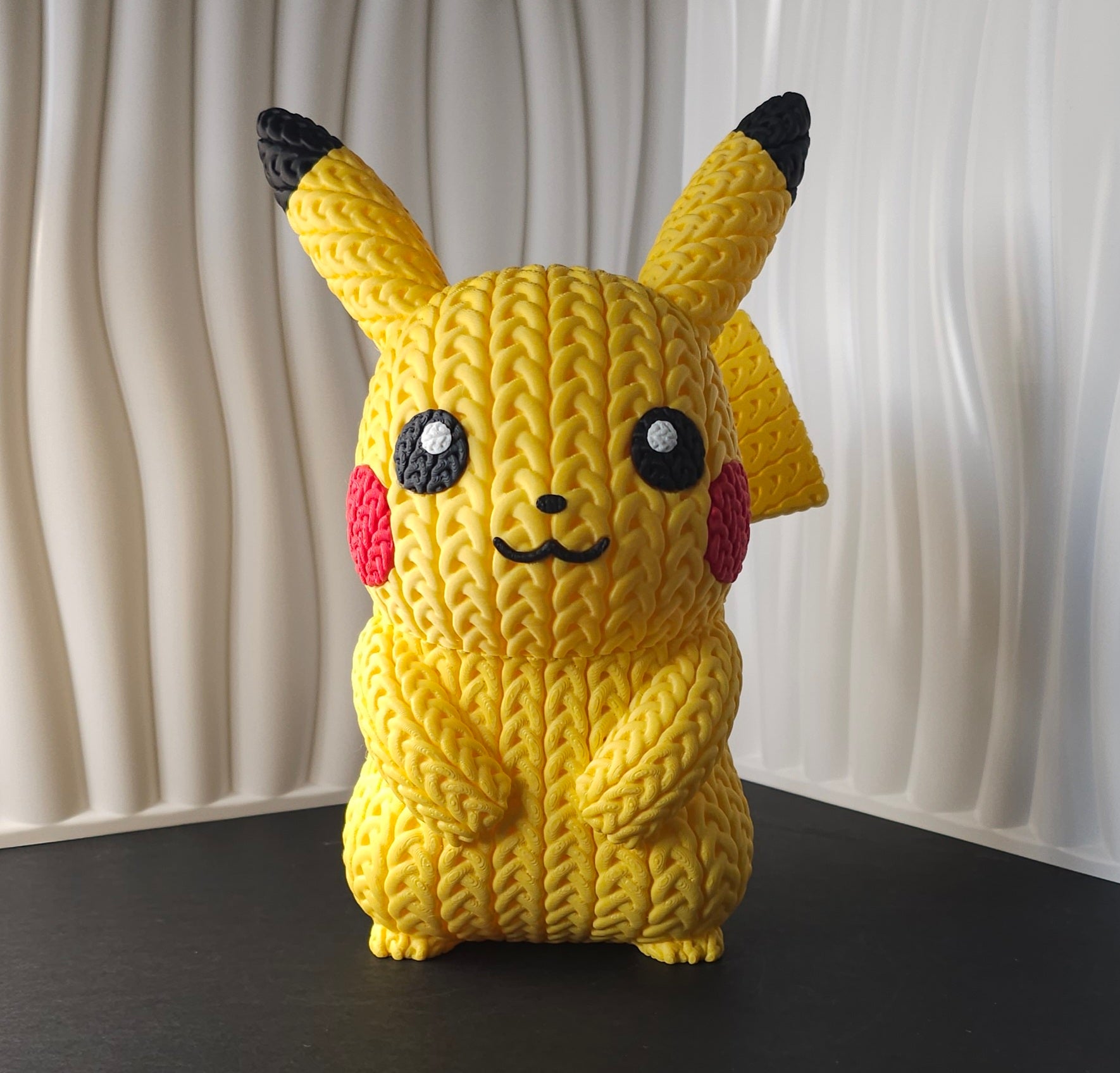 Pikachu 3D Printed Figure- Knitted Design - Unique Display Collectible