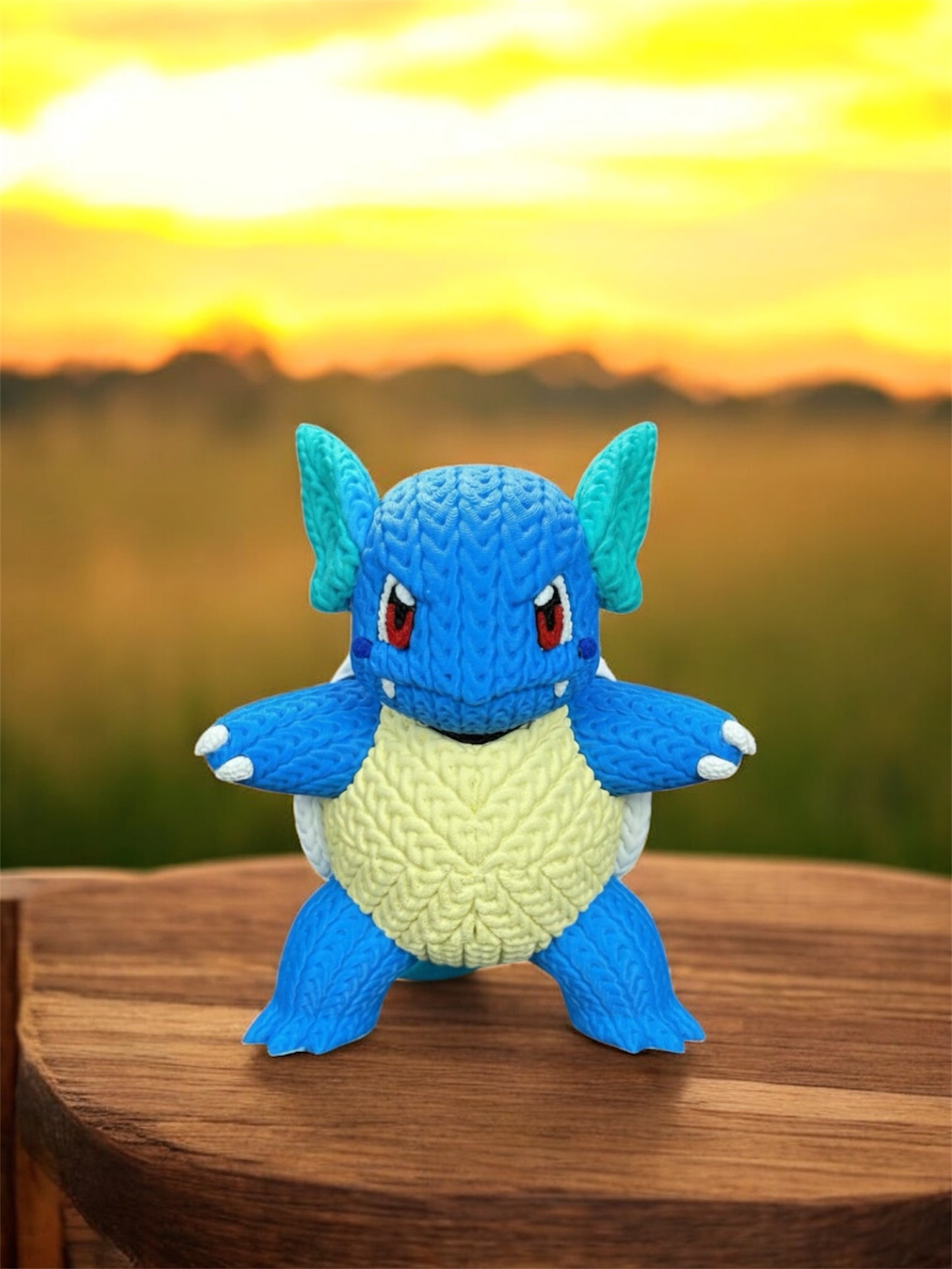 Knitted Design- 3D Printed Squirtle & Evolutions Figures- Unique Display Collectible