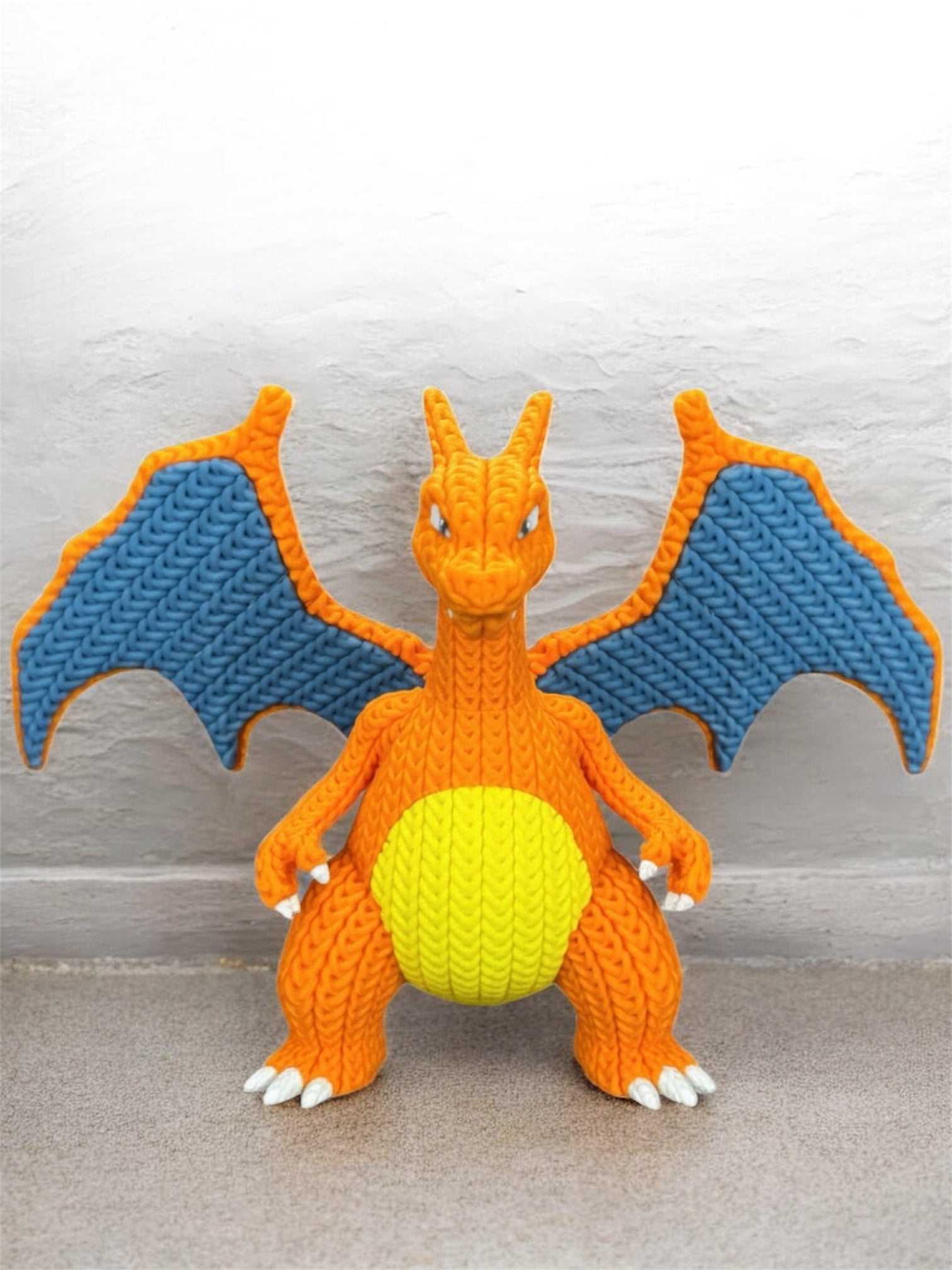 Charmander, Charmeleon & Charizard Figures- 3D Printed Knitted Design - Unique Display Fan Art Collectible