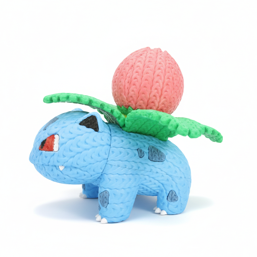 Knitted Design- 3D Printed Venusaur Figure- Unique Display Collectible