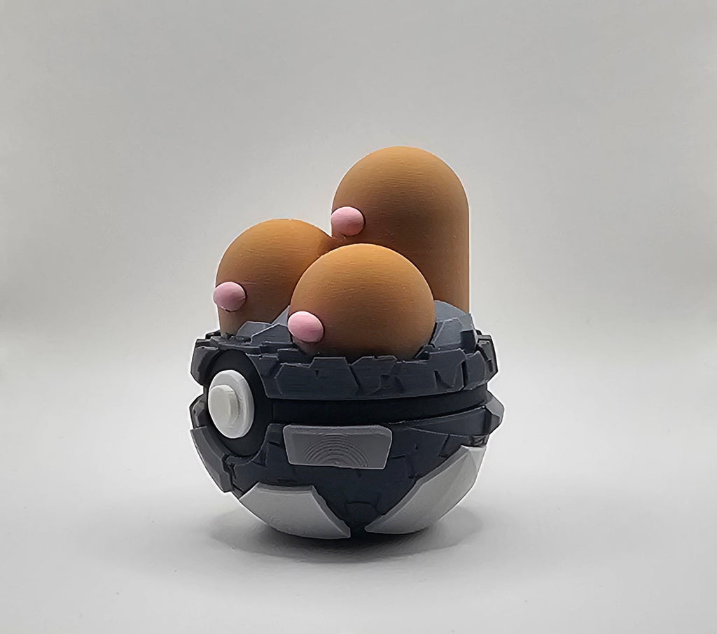 Pokemon Character Design- 3D Printed Pokeball- Dugtrio- Unique Display Fan Art Collectible