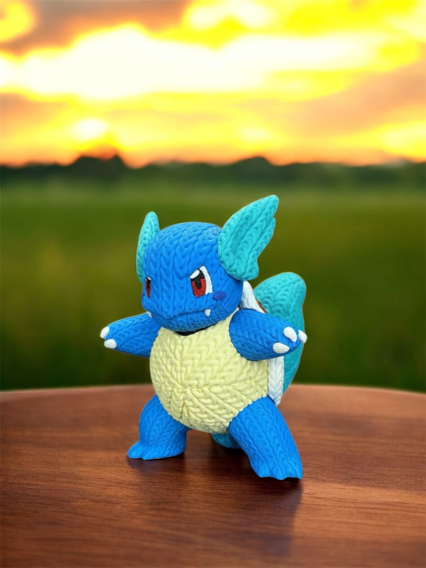 Knitted Design- 3D Printed Squirtle & Evolutions Figures- Unique Display Collectible