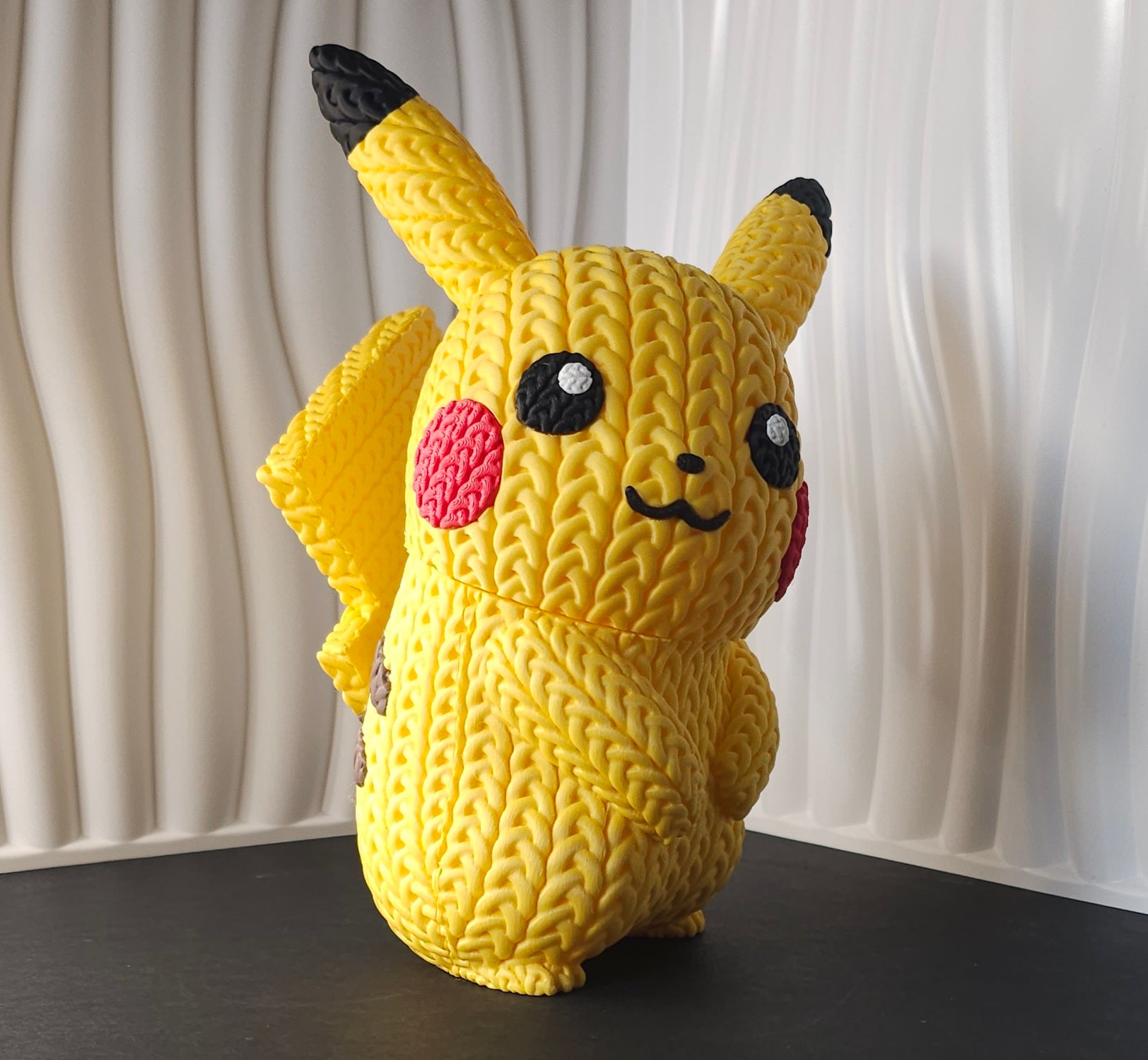 Pikachu 3D Printed Figure- Knitted Design - Unique Display Collectible