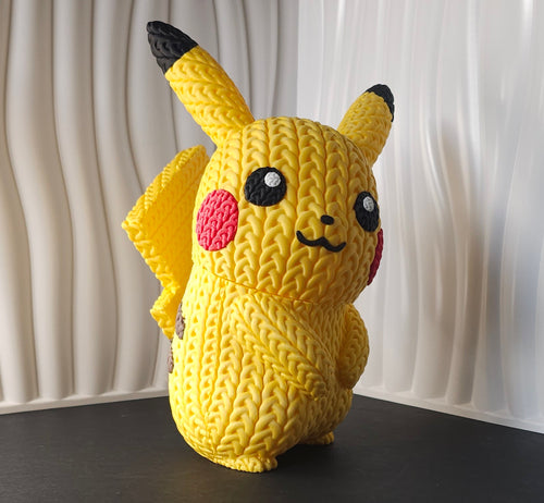 Pikachu 3D Printed Figure- Knitted Design - Unique Display Collectible