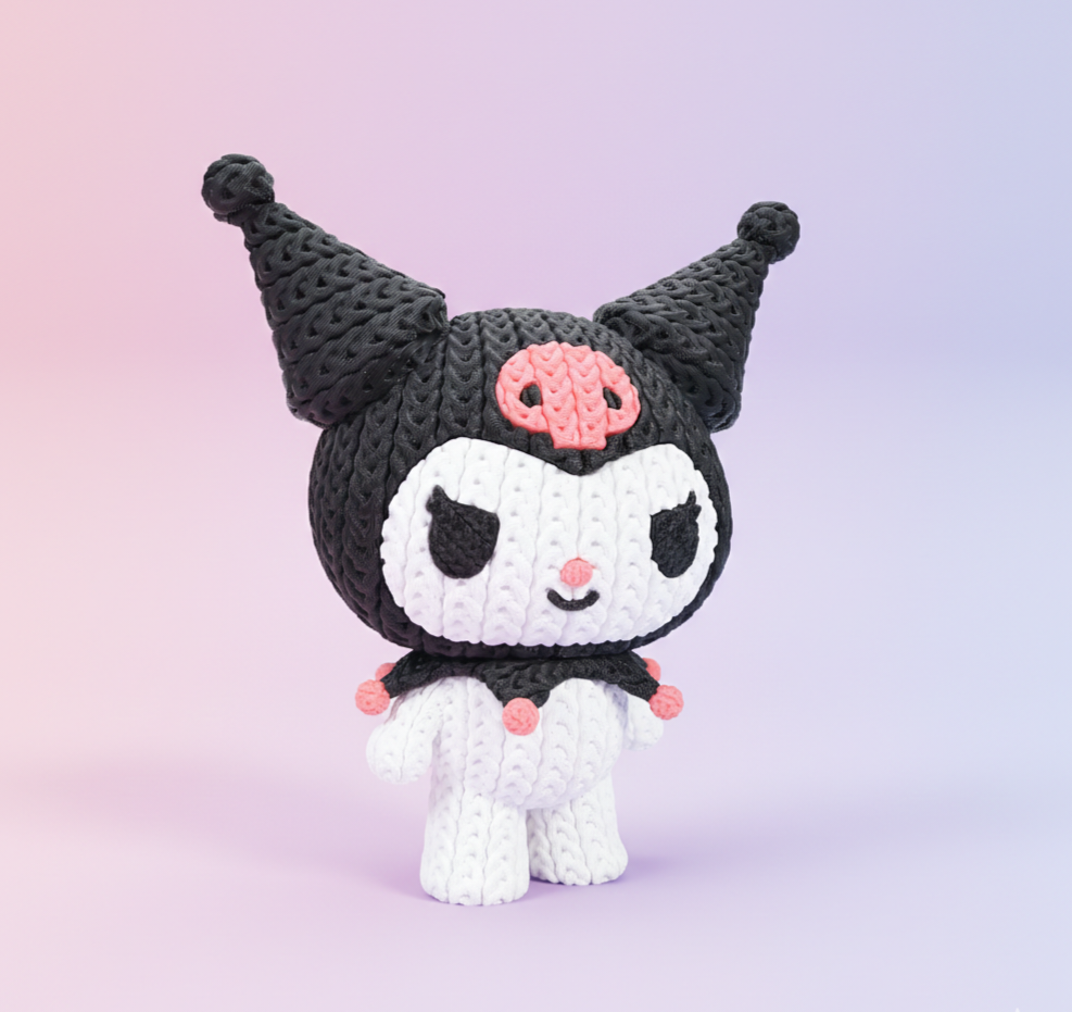 Knitted Design- 3D Printed Kuromi Figure- Unique Display Collectible