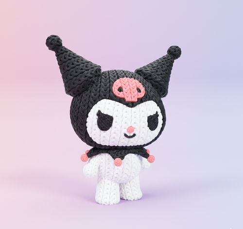 Knitted Design- 3D Printed Kuromi Figure- Unique Display Collectible