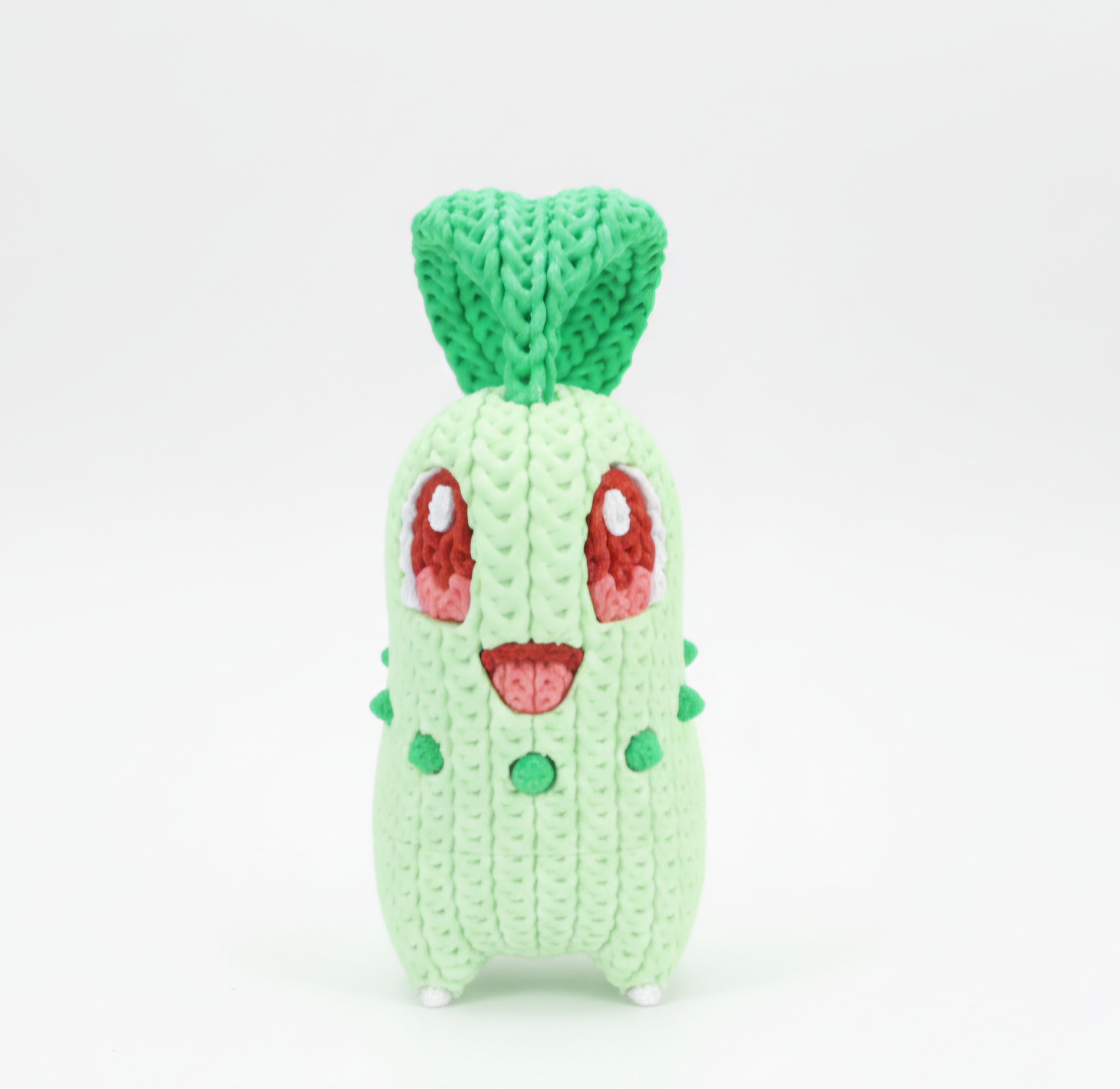 Knitted Design- 3D Printed Chikorita Figure- Unique Display Collectible