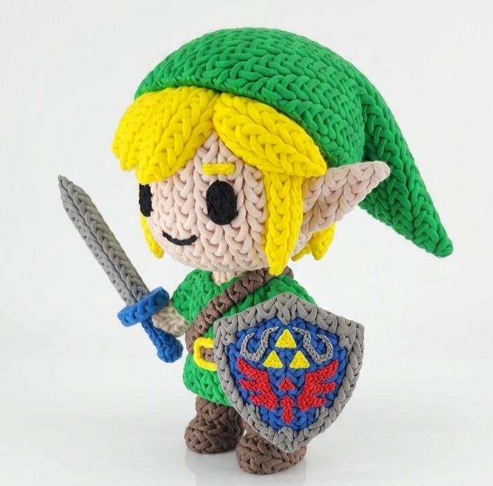 Knitted Design - 3D Printed Link Character Figure - Unique Display Collectible