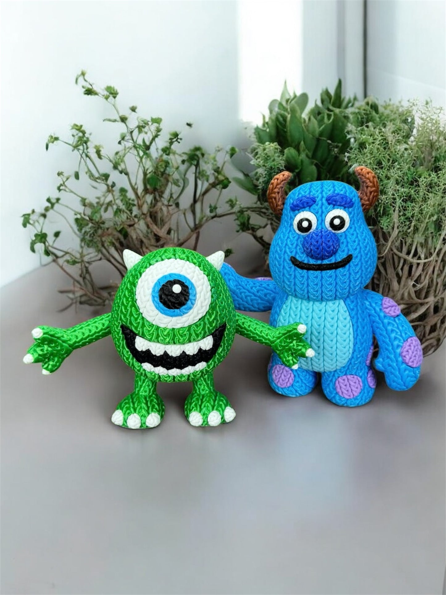 Knitted Design- 3D Printed Sully,  Mike Wazowski and Boo Figures- Unique Display Collectible